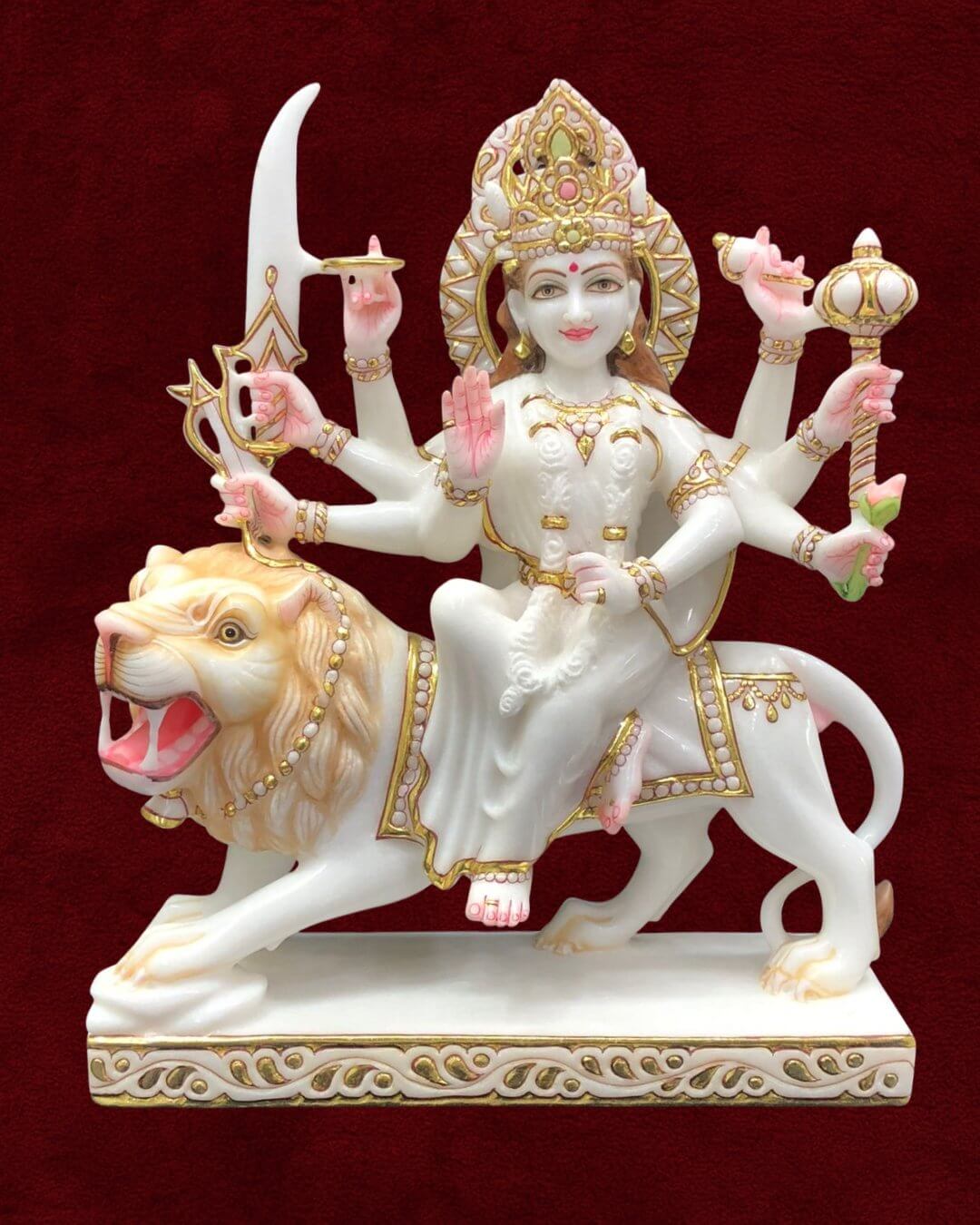 White Marble Durga Mata Moorti - Divine Hindu Goddess Moorti by Natha Moorti Museum Artisans